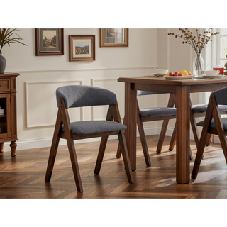 Sunvega Walnut Finish Round Dining Table with Fixed Tabletop for Family Meals