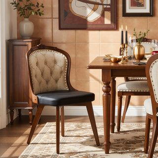 Sunvega Mid-Century Modern Chair with Walnut Finish and Faux Leather Seat