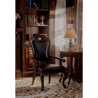 Sunvega Traditional Walnut Solid Wood Dining Chairs with Dark Brown Leatherette Seats