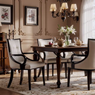 Sunvega Traditional Solid Beech Wood Dining Armchair with Faux Leather and Velvet