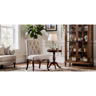 Sunvega Set of 2 Beige Chenille Upholstered Counter Height Chairs with Rustic Oak Legs