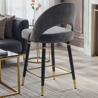 Sunvega Black Open Back Counter Height Stools with Gold Accents for Bar Seating