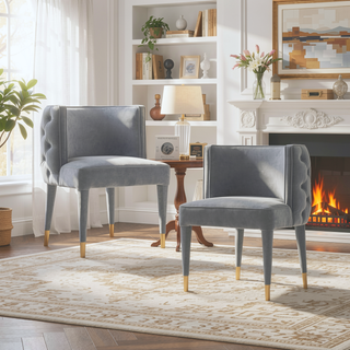 Sunvega Modern Velvet Upholstered Dining Chair with Tufted Back and Gold Tips