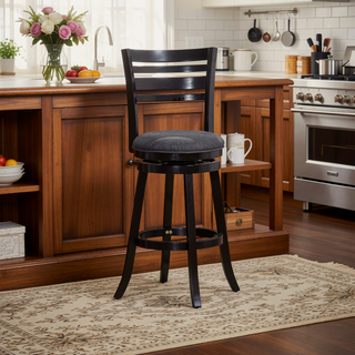 Sunvega Espresso Finish Bar Height Swivel Stool with Charcoal Fabric Seat