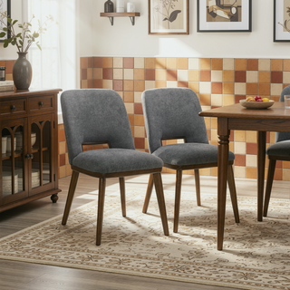 Sunvega Modern Blake Dark Grey Fabric Dining Chair Set of 2 with Walnut Wood Base