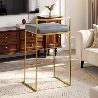 Sunvega Glam Contemporary Gold Metal Frame with Grey Faux Leather Counter Stools Set of 3