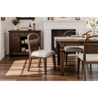 Sunvega Cocoa Finish Wood Arch Back Chair with White Sand Upholstered Seat
