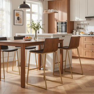 Sunvega Mason Mara Fixed-Height Barstool with Faux Leather Upholstery and Walnut Wood Back