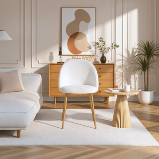 Sunvega Mid Century Modern Dining Chair Set Of 2 With Gold Plated Legs And Boucle Upholstery