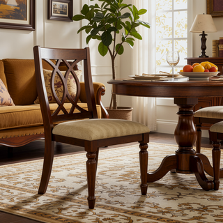 Sunvega Brown Cherry Padded Fabric Dining Chairs Set of 2 Side Chairs