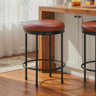 Sunvega Caramel Faux Leather and Metal Backless Counter Stool with Padded Seat
