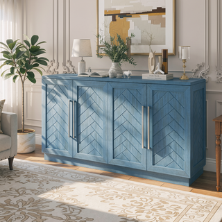 Sunvega Sideboard Buffet Cabinet with Adjustable Shelves and Silver Handles for Kitchen Dining Room