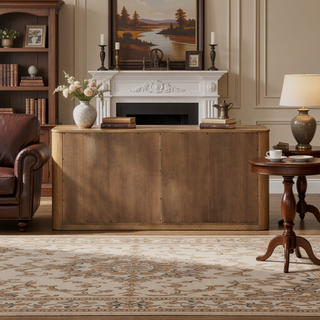 Sunvega Chenille & Oak Side Chair with Padded Seat and Back Cushion Set of 2