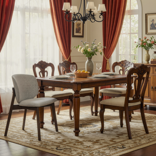 Sunvega Casual Style Dining Chairs with Gray Chenille Upholstery and Curved Backrest