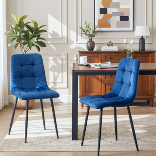 Sunvega Grey Velvet Dining Chairs Set of 2 with Metal Legs for Kitchen and Living Room