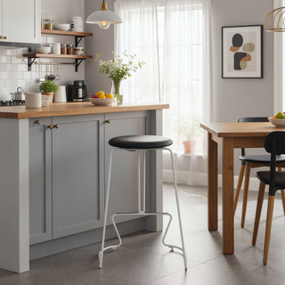 Sunvega Contemporary Backless Counter Stool with Padded Faux Leather Seat and Metal Footrest