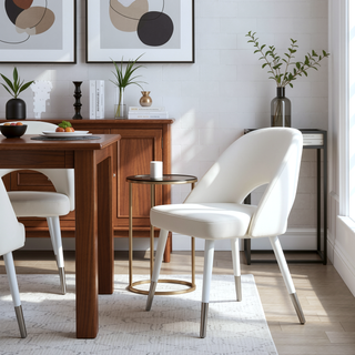 Sunvega White Velvet and Gloss Finish Upholstered Side Chairs with 4-Inch Cushions