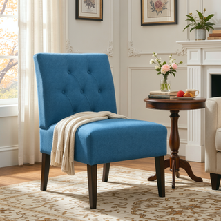 Sunvega Blue Modern Accent Armless Lounge Chair with Tufted Upholstery and Wood Legs