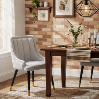 Sunvega Modern Light Gray Dining Chair with Velvet Upholstery and Gold Tips