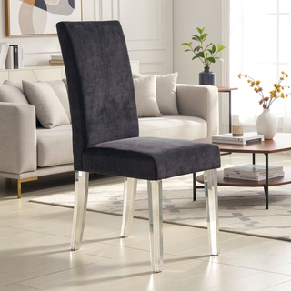 Sunvega Modern Glam Quinara Acrylic Dining Chair with Black Velvet Set of 2