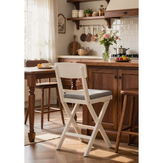 Sunvega 2pc Transitional Upholstered Counter Height Dining Chair Bar Stools with Chalk Gray Finish