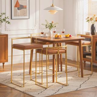 Sunvega Gold and Camel Faux Leather Upholstered Stackable Counter Stool Set of 2