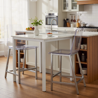 Sunvega Modern Chrome Bar Stools with Backrest and Footrest Set of 2