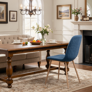Sunvega Modern Muted Blue Upholstered Dining Chair with Walnut Finished Metal Legs Set of 2