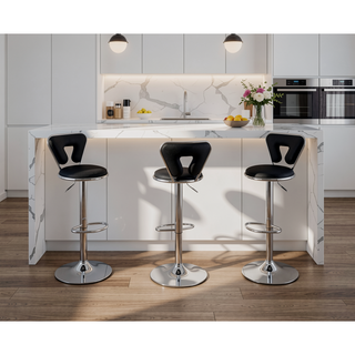 Sunvega Silver Faux Leather Adjustable Stool Set of 2 with Tufted Seats and Chrome Base