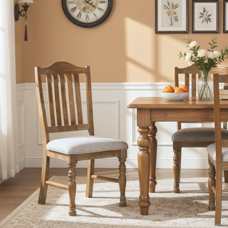 Sunvega Traditional Farmhouse Style Wheat Finish Textured Fabric Upholstered Side Chairs Set of 2