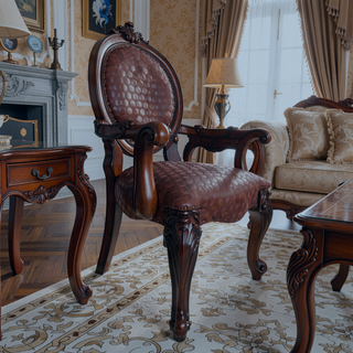 Sunvega Taupe and Bone White Arm Chair with Nailhead Trim and Ornate Legs