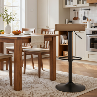Sunvega Adjustable Antique Metal Industrial Bar Stool with Faux Leather Seat