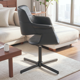 Sunvega Retro Chic Modern Swivel Accent Chair with Black Faux Leather Upholstery