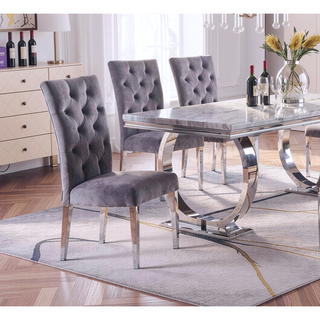 Sunvega Modern Velvet Upholstered Dining Chair Set with Tufted Back and Gold Legs