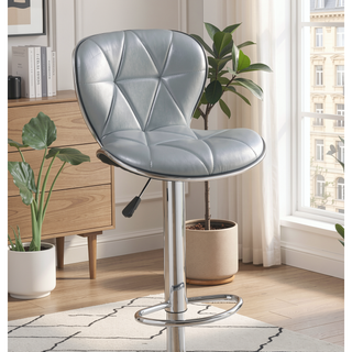 Sunvega Silver Faux Leather Adjustable Stool Set of 2 with Tufted Seats and Chrome Base