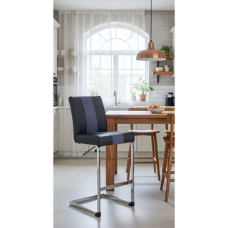 Sunvega Upholstered Bar Stools with L Shape Legs and Metal Footrest Set of 4