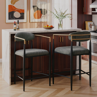Sunvega Mid-Century Modern Dark Grey Upholstered Counter Stools with Footrest (Set of 2)