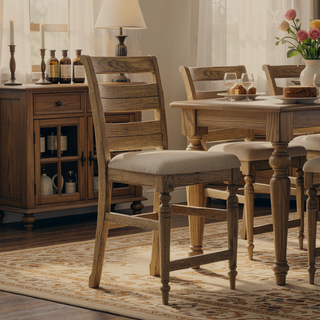 Sunvega Caramel Finish Ladder Back Counter Stool with Upholstered Seat