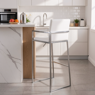 Sunvega Contemporary High Back Barstool Set of 3 with Velvet Upholstery and Metal Frame