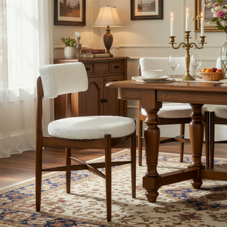 Sunvega Mid Century Modern Dining Chairs with Upholstered Boucle Seat and Rubber Wood Frame