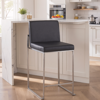 Sunvega Contemporary High Back Barstool Set of 3 with Faux Leather Upholstery