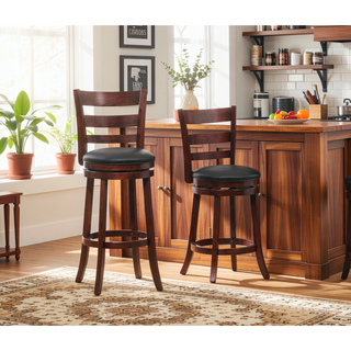 Sunvega Dark Cherry Finish Bar Chair with 360-Degree Swivel and Comfortable Footrest