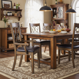 Sunvega Weathered Cherry and Black Open Back Side Chairs with Faux Leather Seat