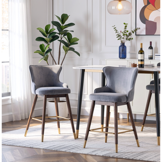 Sunvega Mid-Century Inspired Blue Velvet Upholstered Counter Height Wingback Stools