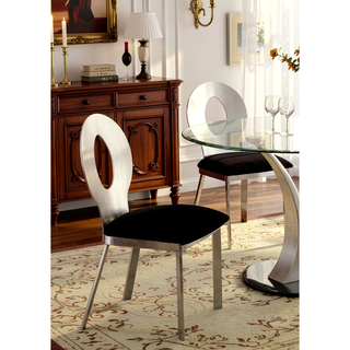 Sunvega Contemporary Silver Metal Frame Oval Back Dining Chairs with Black Microfiber Seat