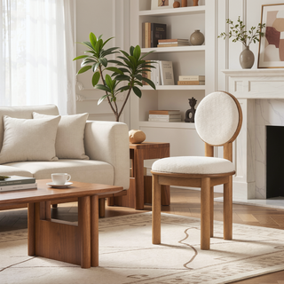 Sunvega Modern Rubber Wood Dining Chair with Boucle Upholstered Seat Set of 2