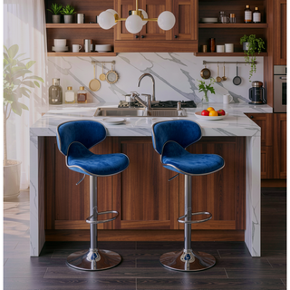 Sunvega Green Velvet Upholstered Adjustable Swivel Barstool with Footrest, Set of 2