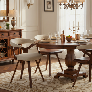 Sunvega Mid-Century Modern Swivel Dining Chair with Cream Fabric and Walnut Legs