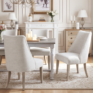 Sunvega Upholstered Dining Chair Set of 2 with High Back and Solid Wood Legs