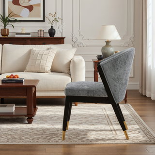 Sunvega Modern Elm Wood and Chenille Upholstered Dining Chair with Gold Tips